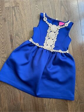 Lilly Pulitzer Baylee dress royal blue with gold girls size small 4/5
